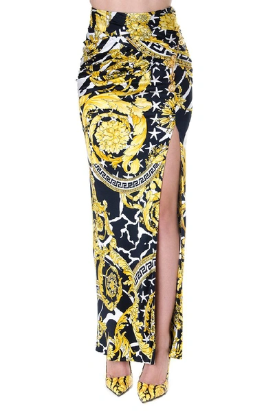 Shop Versace Vaersace Baroque Print Long Skirt In Multi