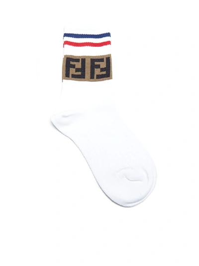 Shop Fendi Ff Logo Socks In White