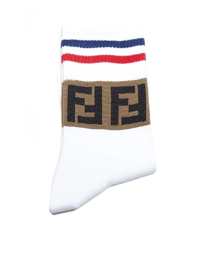 Shop Fendi Ff Logo Socks In White