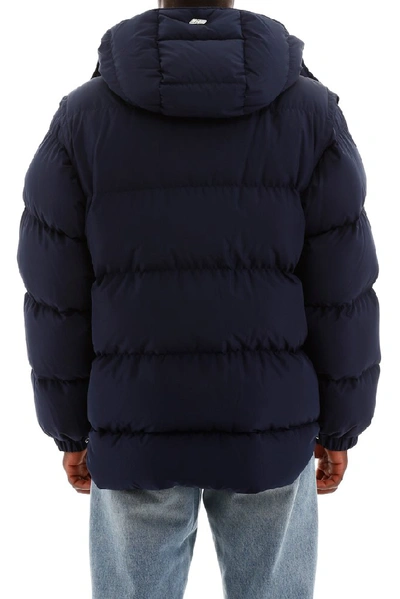 Shop Msgm Printed Logo Hooded Down Jacket In Blue