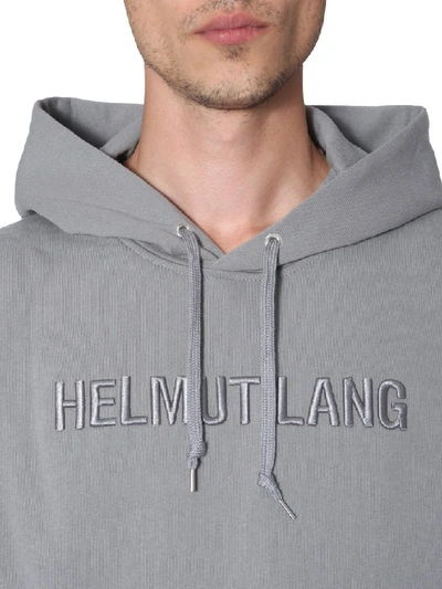 Shop Helmut Lang Logo Embroidered Hoodie In Grey