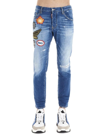 Shop Dsquared2 Patch Embellished Distressed Jeans In Blue