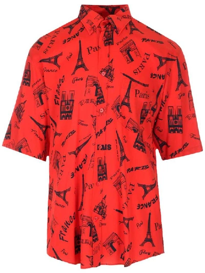 Shop Balenciaga Eiffel Tower Printed Shirt In Red