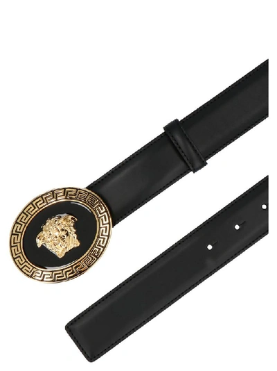 Shop Versace Medusa Embellished Buckle Belt In Black