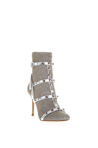 Shop Valentino Garavani Rockstud Sock Boots In Silver