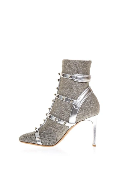 Shop Valentino Garavani Rockstud Sock Boots In Silver
