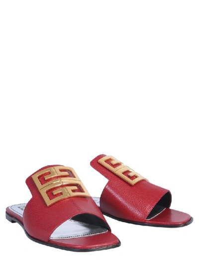 Shop Givenchy 4g Logo Buckle Slides In Red