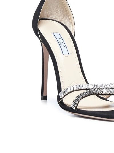 Shop Prada Crystal Embellished Sandals In Black