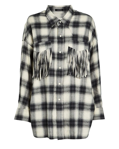 Shop R13 Western Fringe Plaid Shirt In Grey/plaid