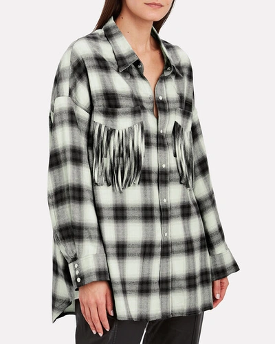 Shop R13 Western Fringe Plaid Shirt In Grey/plaid