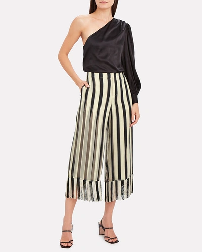 Shop Monse Striped Silk Chiffon Culottes In Blk/wht