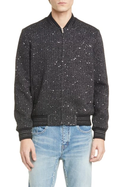 Shop Saint Laurent Teddy Sequin Tweed Jacket In Black