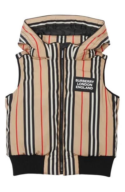 Shop Burberry Leroy Stripe Down Hooded Vest In Archive Beige