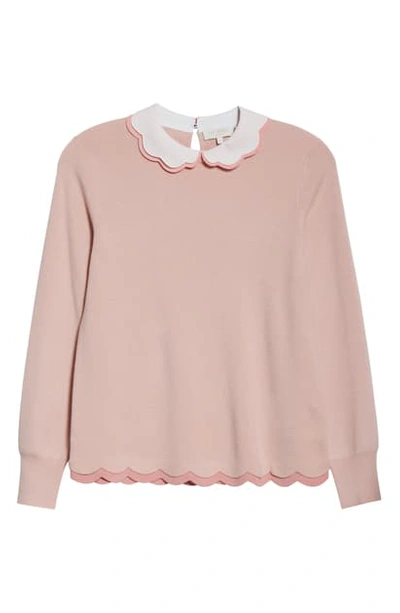 Lheo Scallop Detail Layered Sweater In Pale Pink