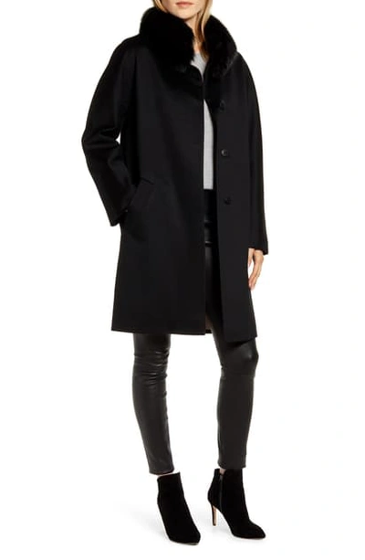 Shop Fleurette Wool Coat With Genuine Fox Fur Collar In Black