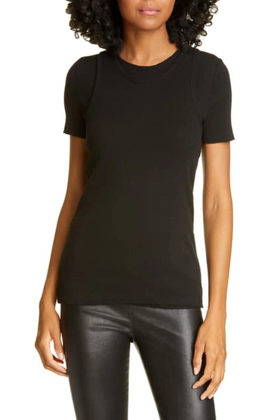 Shop Helmut Lang Double Layer Ribbed Cotton Tee In Black