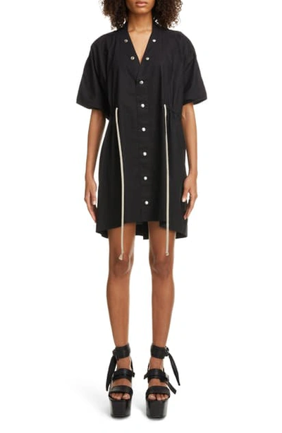 Shop Rick Owens Drawstring Waist Cotton Poplin High/low Minidress In 09 Black