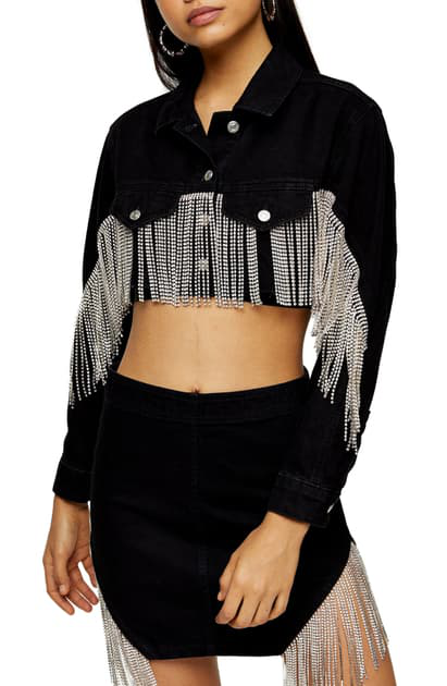 topshop cropped denim jacket black