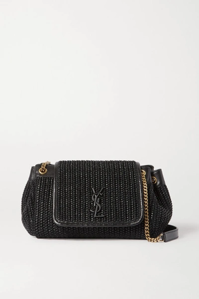 Shop Saint Laurent Nolita Small Raffia And Leather Shoulder Bag In Black