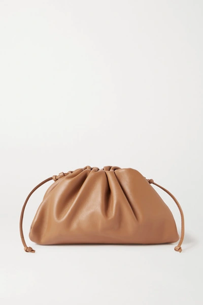 Shop Bottega Veneta The Pouch Small Gathered Leather Clutch In Light Brown