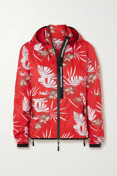 Shop Paco Rabanne Hooded Floral-print Shell Track Jacket In Red
