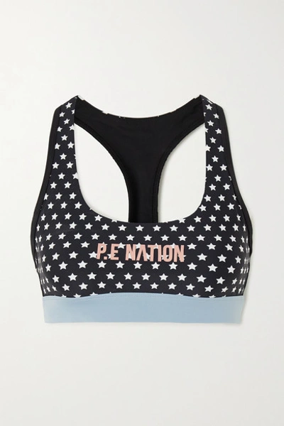 Shop P.e Nation Dominion Printed Stretch Sports Bra In Black