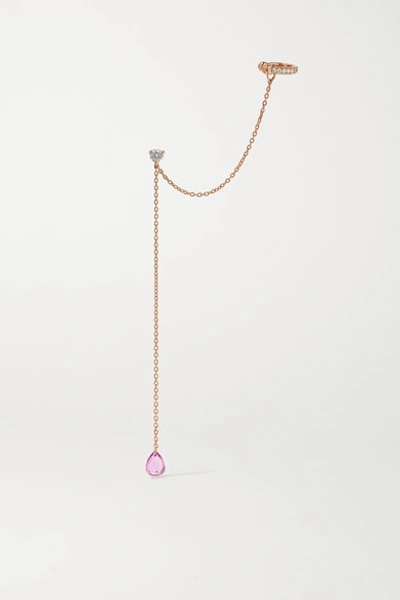 Shop Diane Kordas 18-karat Rose Gold, Sapphire And Diamond Earring