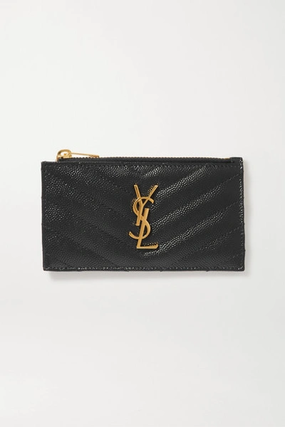 Shop Saint Laurent Monogramme Small Quilted Textured-leather Wallet In Black