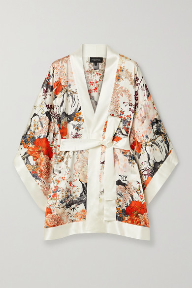 Meng Floral-print Silk-satin Kimono In Ivory | ModeSens