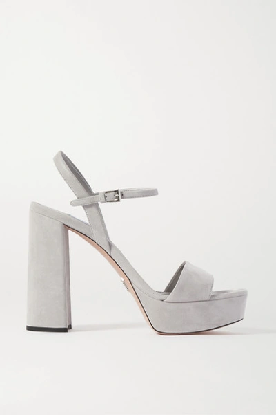 Shop Prada 115 Suede Platform Sandals In Gray