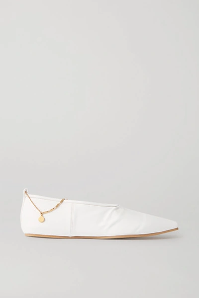 Shop Stella Mccartney Chain-embellished Vegetarian Leather Point-toe Flats In White