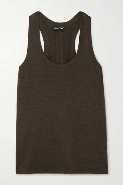 Shop Tom Ford Slub Stretch-linen Tank In Green