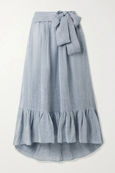 Shop Lisa Marie Fernandez + Net Sustain Nicole Ruffled Linen-blend Gauze Maxi Skirt In Light Blue