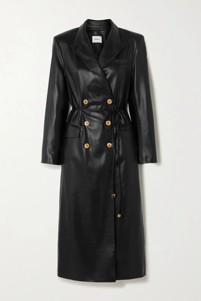 Shop Nanushka Malina Belted Vegan Leather Trench Coat In Black