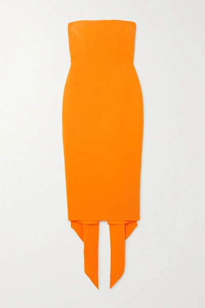 Shop Alex Perry Hall Strapless Draped Crepe Midi Dress In Orange