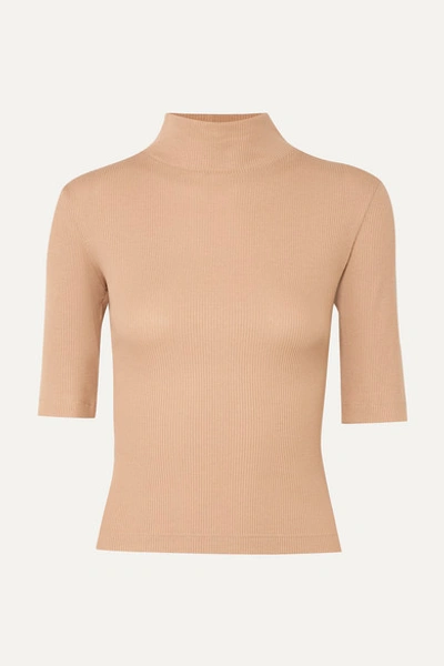 Shop Aaizél + Net Sustain Ribbed Modal And Cotton-blend Turtleneck Top In Sand