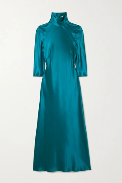 Shop Galvan Margot Silk-satin Midi Dress In Green
