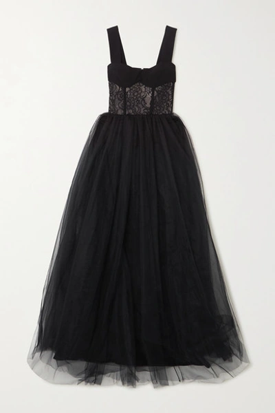 Shop Rasario Crepe, Lace And Tulle Gown In Black