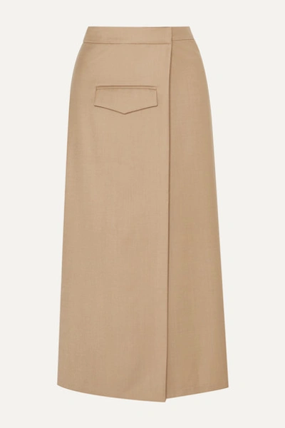 Shop Aaizél Net Sustain Pleated Wool-blend Twill Wrap Skirt In Beige