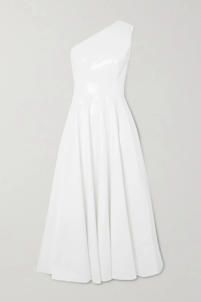 Shop Alex Perry Steele One-shoulder Stretch-vinyl Midi Dress In White