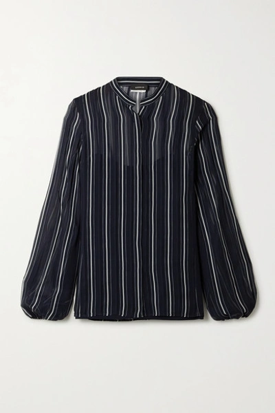 Shop Akris Striped Silk-georgette Shirt In Midnight Blue