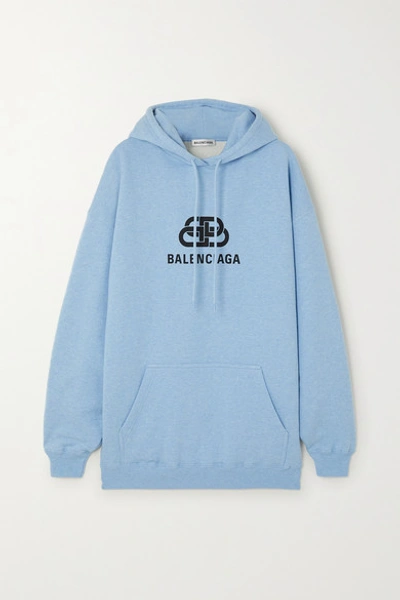 Shop Balenciaga Oversized Printed Cotton-jersey Hoodie In Blue