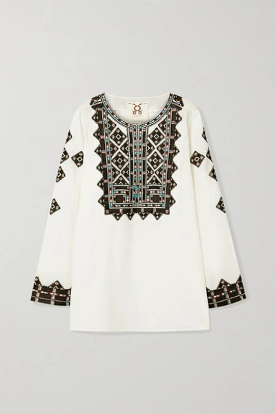 Shop Figue Iris Embroidered Cotton-voile Top In White
