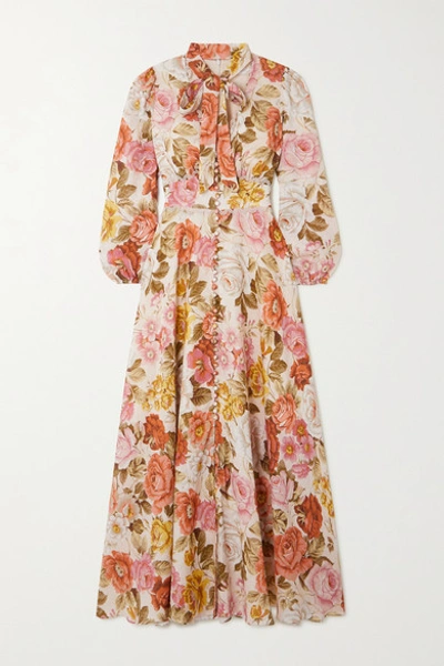 Shop Zimmermann Bonita Crochet-trimmed Floral-print Linen Midi Dress In Cream