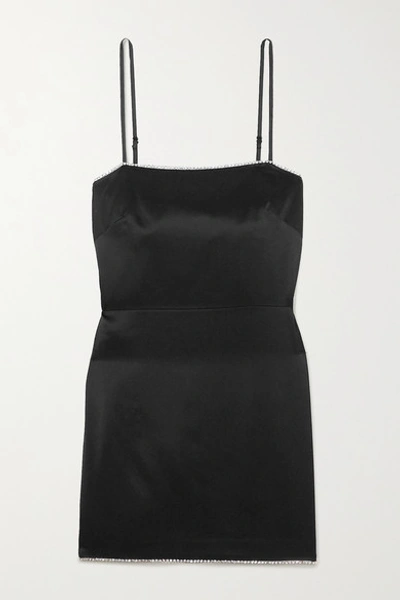 Shop Michelle Mason Crystal-embellished Silk-crepe Mini Dress In Black