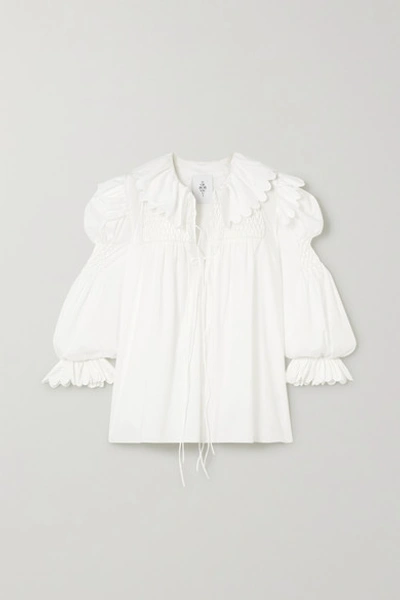 Shop Horror Vacui Defensia Lace-up Scalloped Cotton-poplin Blouse In White