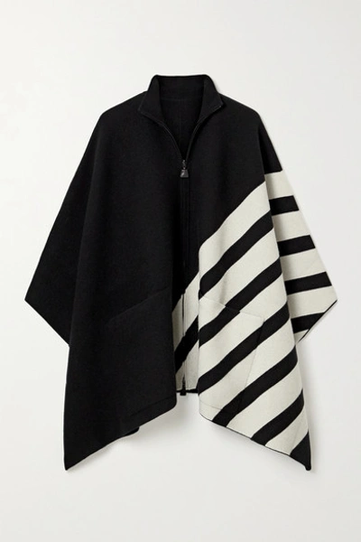 Shop Akris Reversible Striped Cashmere Cape In Black