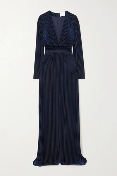 Shop Galvan Devoré-velvet Gown In Midnight Blue