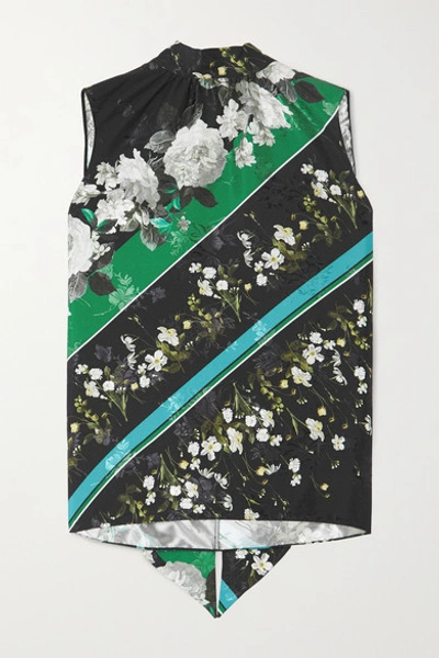 Shop Erdem Koren Tie-neck Printed Floral-jacquard Top In Black