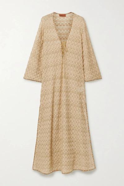 Shop Missoni Mare Metallic Crochet-knit Maxi Dress In Beige
